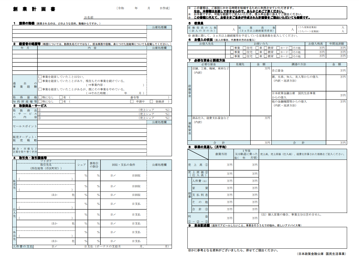 4_創業計画書のひな形