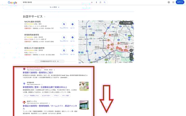 2.SEOの強化により赤枠部分での上位表示が可能に